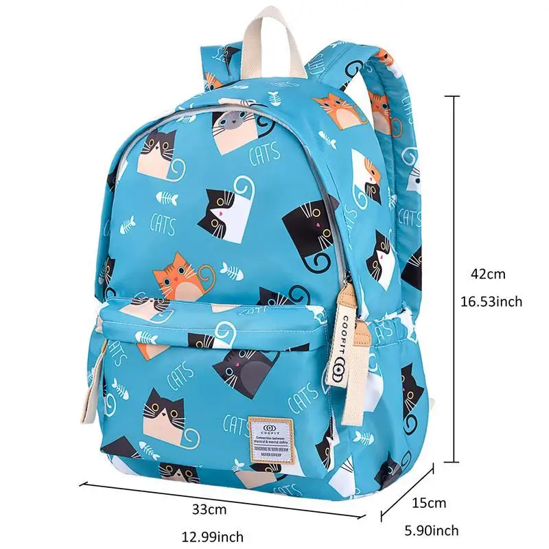 Kawaii الكرتون القط المطبوعة حقيبة ظهر خفيفة الوزن للأطفال الفتيات النساء النايلون حقيبة مدرسية الكتب الاطفال المراهقين الظهر