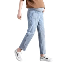 19 весенние и летние джинсы для беременных женщин Корейская версия свободные тонкие брюки с подтягиванием живота прямые джинсы для беременных
