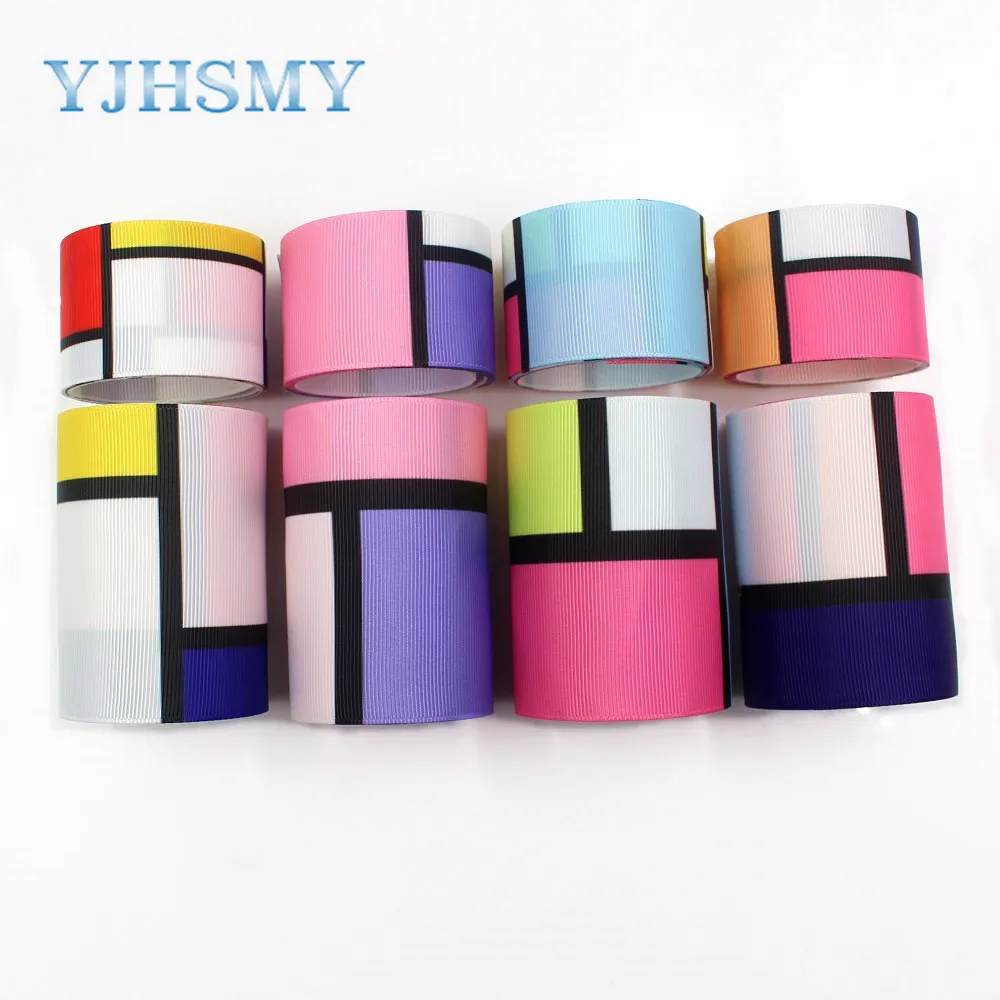 

YJHSMY I-19321-685,38mm/75mm 10yards geometric Ribbons Thermal transfer Printed grosgrain,bow cap DIY accessories decorations