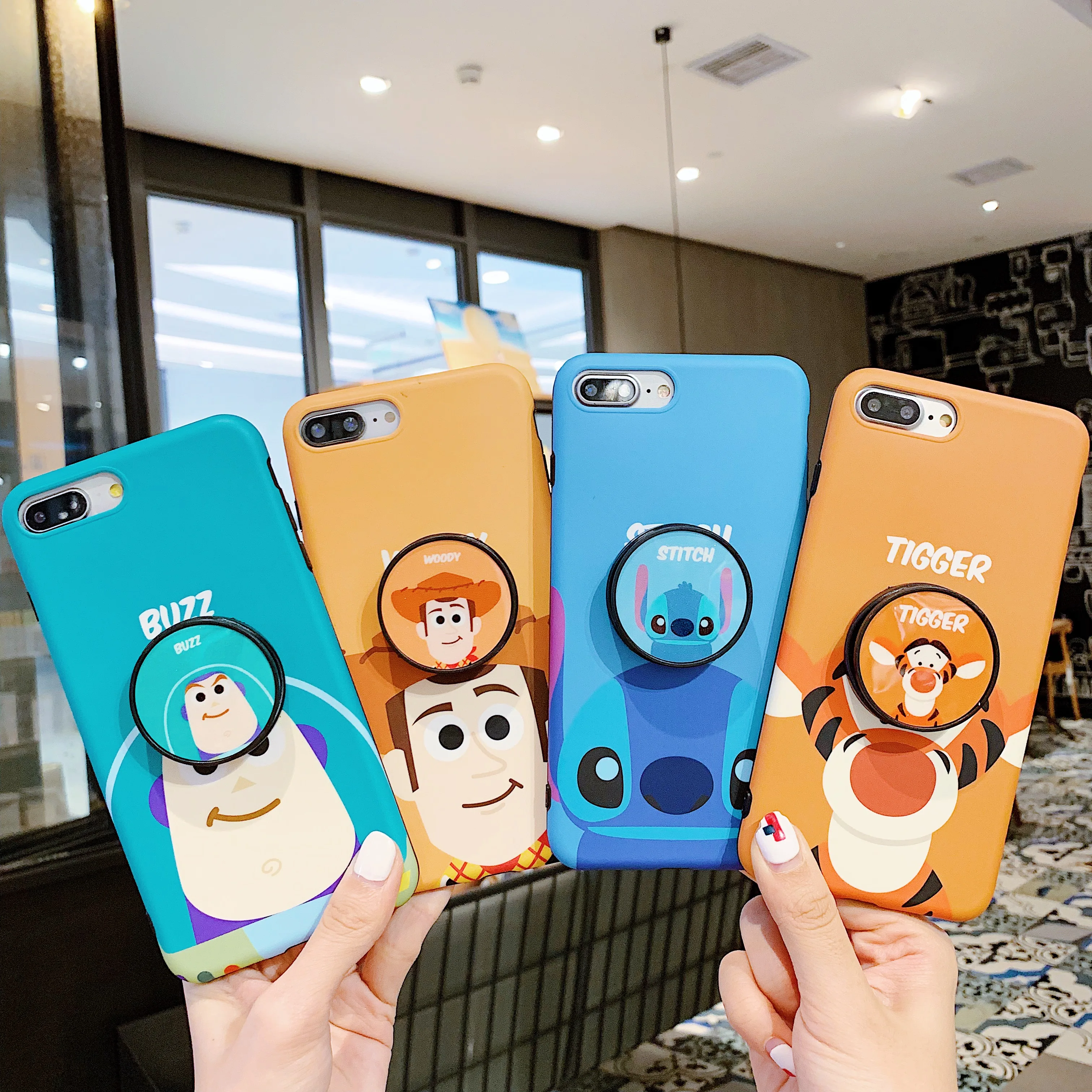 

Cartoon Stitch Tigger Folding bracket Phone case for iPhone 6 6s 7 8 Plus X XR XS XSMAX