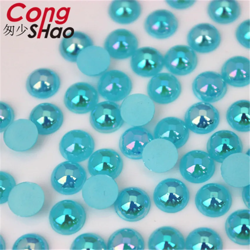 Cong Shao, 300 шт, 6 мм, AB, цветные, сделай сам, 3D, для маникюра, Типсы, круглые акриловые стразы, плоские с оборота, не исправляют ногти, ремесло, украшение ZZ588 - Цвет: Sky blue AB