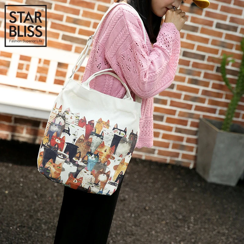 

Fashion printing cartoon animal cat deer woman handbag casual large capacity canvas British student bag shopping computer bag