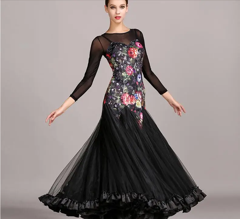 4 цвета черные стандартные женские платья для танцев для бальных танцев платье стандартного размера Бальные платья Танго Фламенко