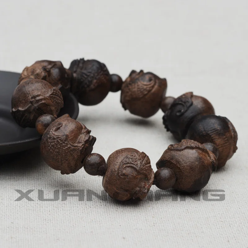

Natural Wood Bracelets Round Beads Hand String Carved Rich Wealth Bangles Men Bracelets Fashion Jewerly