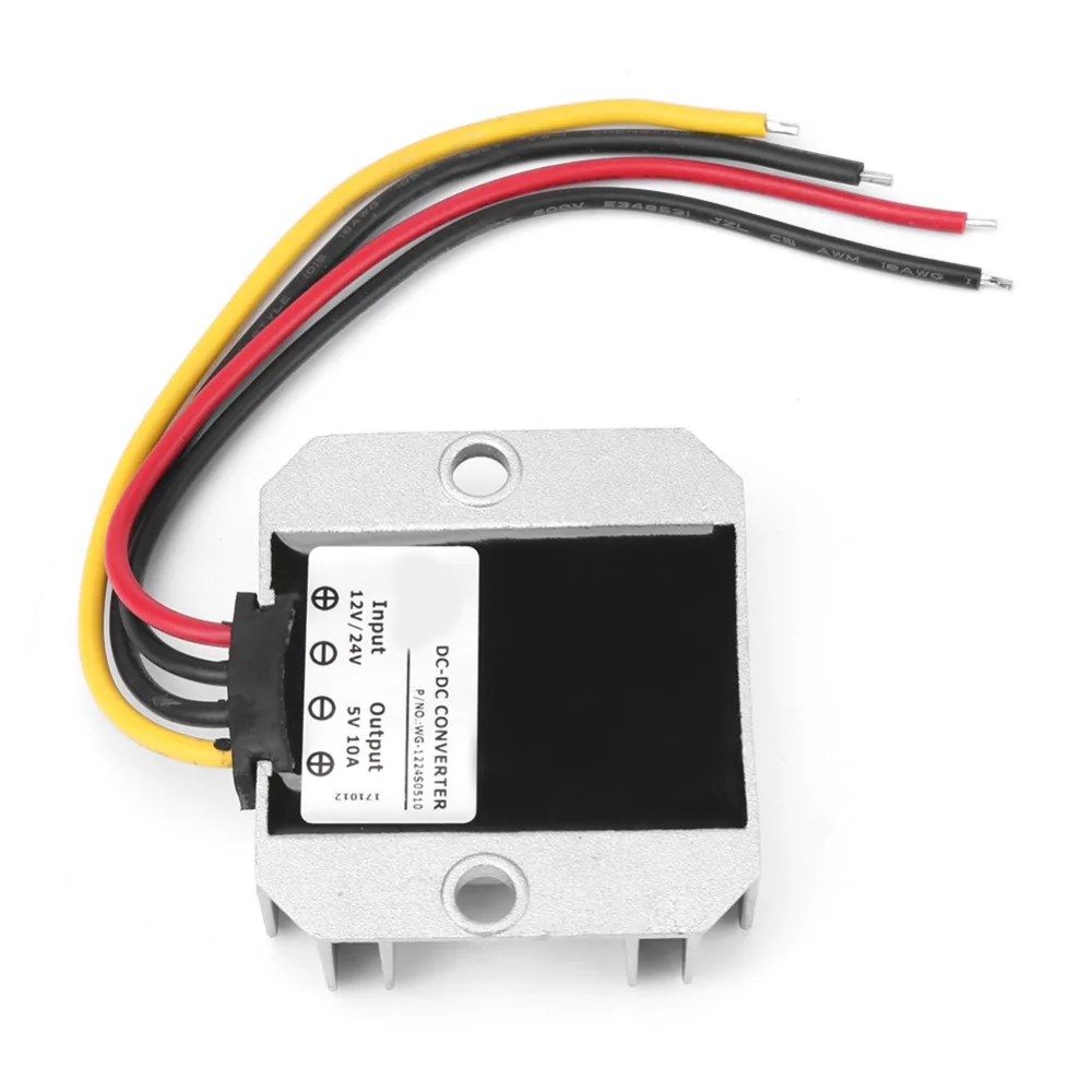 Алюминиевый DC преобразователь 12V/ 24V to 5V 10A 50W понижающий стабилизатор напряжения