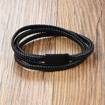 

Charm Bracelet Boy Genuine Leather Wrap Braided Double Layer Stingray Bracelet, Women's Men's Bracelet Bangle VB399
