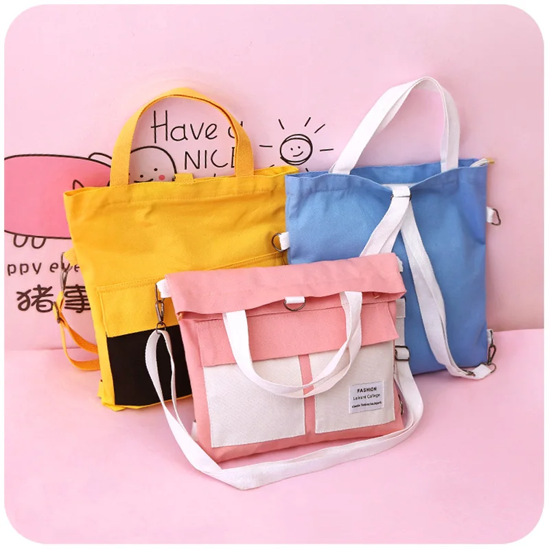 

Harajuku School Bags for Girls Korean Cute Canvas Handbag Travel Multifunction Women Shoulder Shopping Bags Pink Yellow Tote