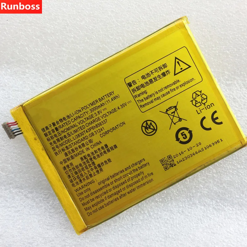 

Runboss 3.8V 3000mAh Li3830T43P6h856337 Battery For ZTE G719C N939St Qingyang 3 ZTE Blade S6 Lux Q7/-C Batteries