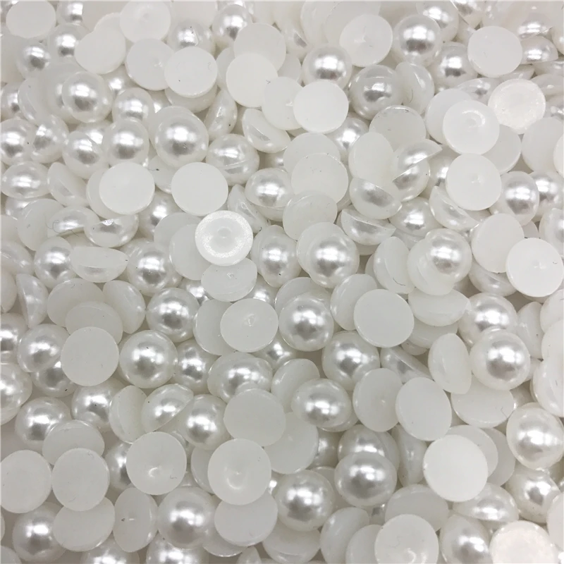 4-10mm White Imitation Pearl Half Round Pearl Bead Flat Back Scrapbook For Phone Case Scrapbook Women Nail Art Jewelry Making