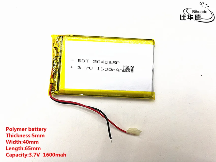 5 шт./лот хорошего качества 3,7 V, 1600 mAH, 504065 полимерный литий-ионный/литий-ионная аккумуляторная батарея для игрушка, портативное зарядное устройство, gps, mp3, mp4