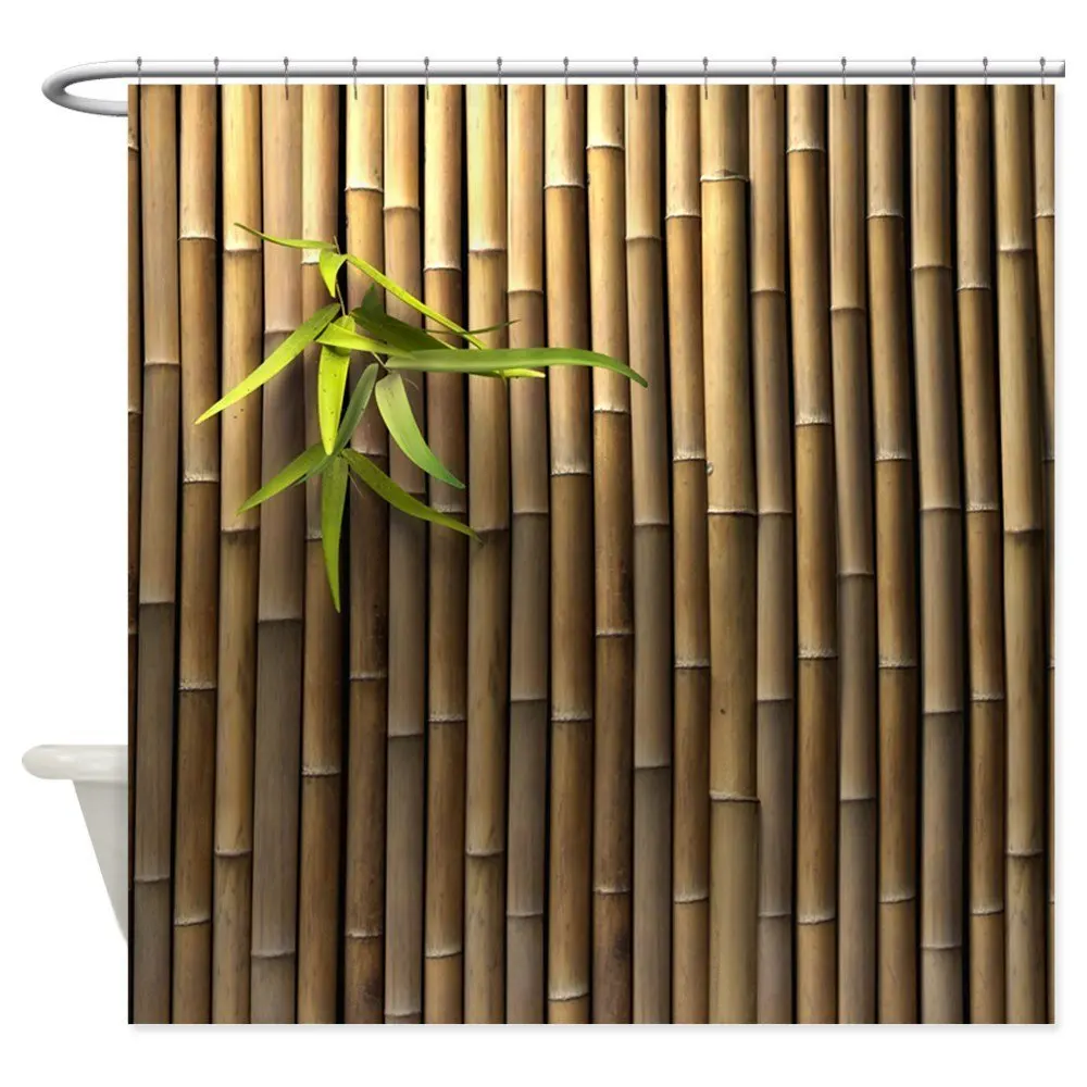 Bamboo Wall Decorative Fabric Shower Curtain Set and Anti-slip Floor
Mat Outdoor Rugs