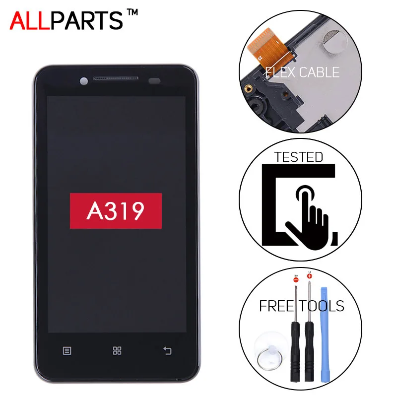 

Allparts Tested 4.5 inch 800x480 LCD For LENOVO A319 D Touch Screen with Frame Digitizer Assembly Replacement Parts