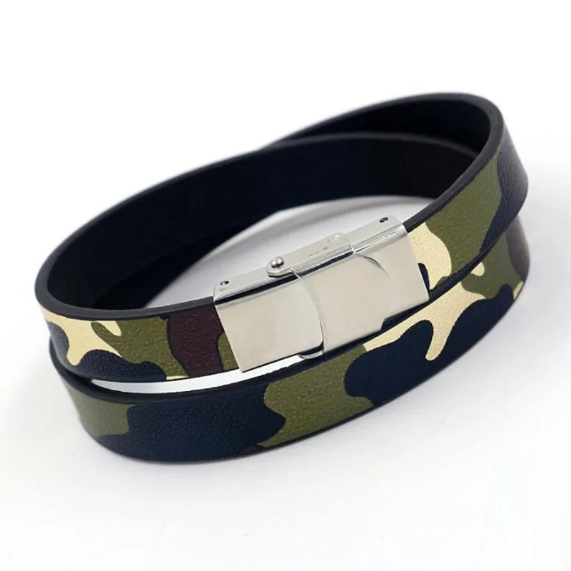 Explosion Models Camouflage Leather Bracelet Fashion Double Circle PU Leather Bracelet Men And Women Students Couple Bracelets