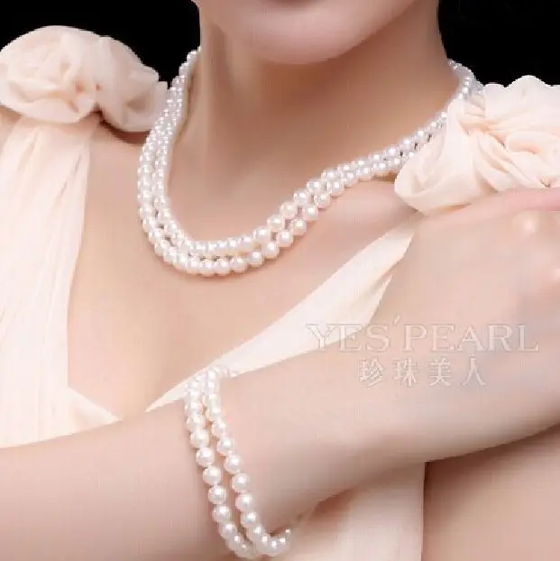 

DOUBLE STRANDS SOUTH SEA 9-10MM WWHITE PEARL NECKLACE 18"BRACELET 8"14KGP