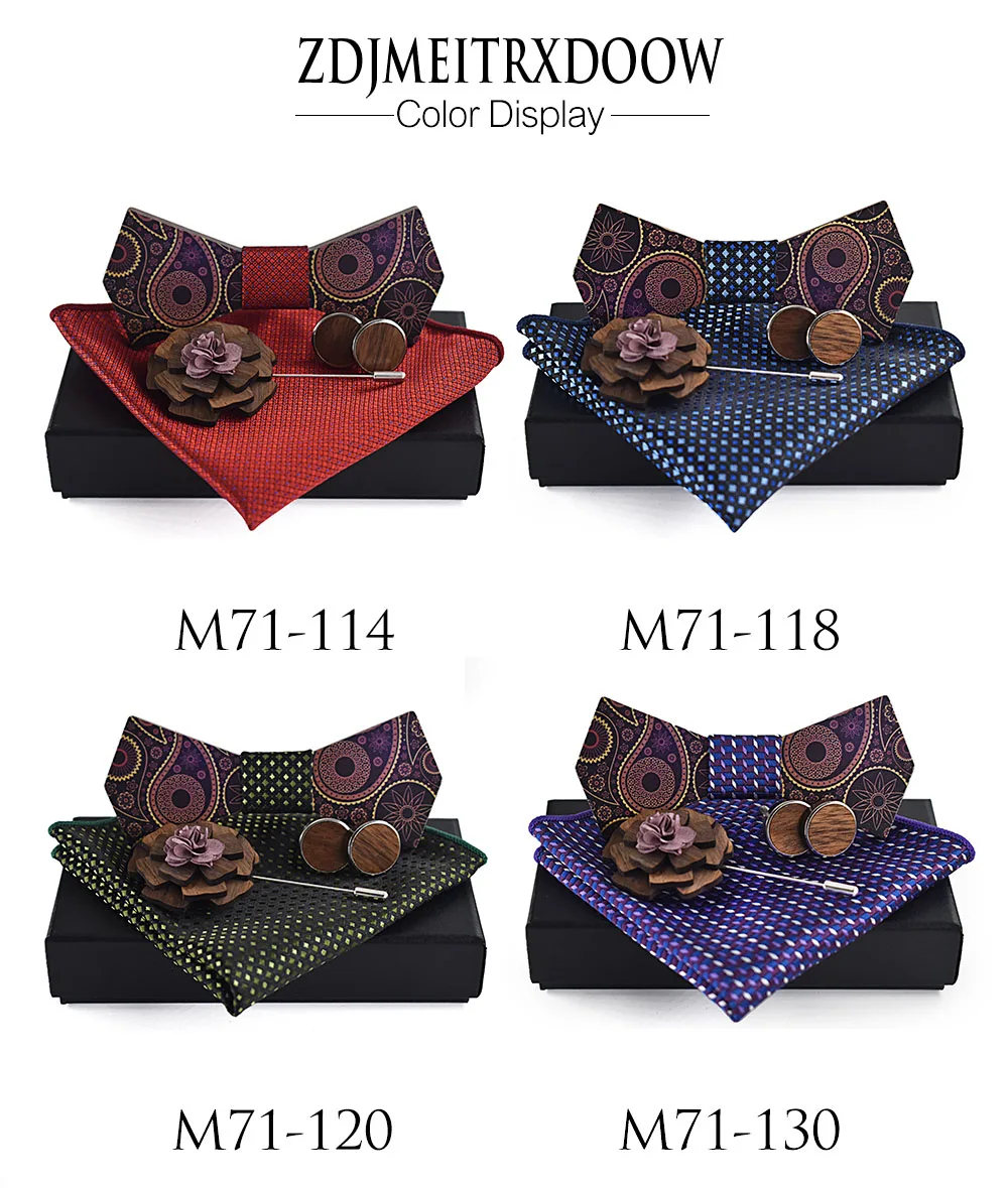 ZDJMEITRXDOOW Мужская мода деревянная бабочка Пейсли Corbatas Gravata жаккардовый галстук платок запонки галстук для мужчин подарочная коробка