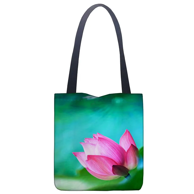 

New Arrival Bag Lotus Fower Handbag Fashion Printing Soft Open Pocket Casual Tote Double Shoulder Strap For Women Student