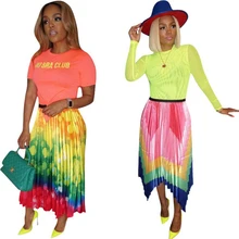 Wantmove Новая Летняя женская юбка модная сексуальная плюс размер разноцветный принт Офисная Леди миди юбка в складку WM799