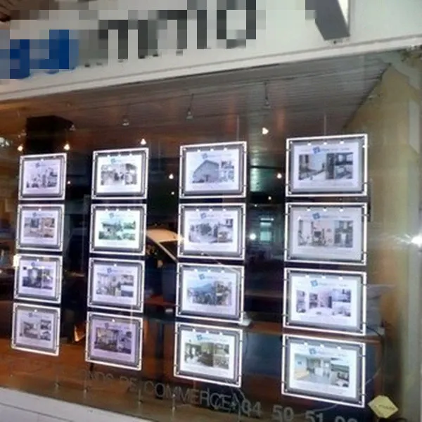 Real Estate Agent Window Display A3 Double Sided LED Hanging Light Box Display Acrylic LED Light