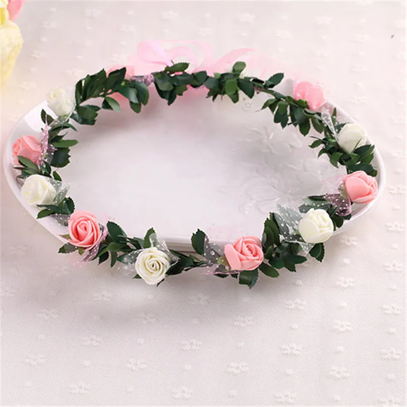 

1 PC Bridal Wedding Flower Headbands 3D Floral Crown Wreath Bohemian Vine Garland Sweet Ribbon Hair Bands Accessories