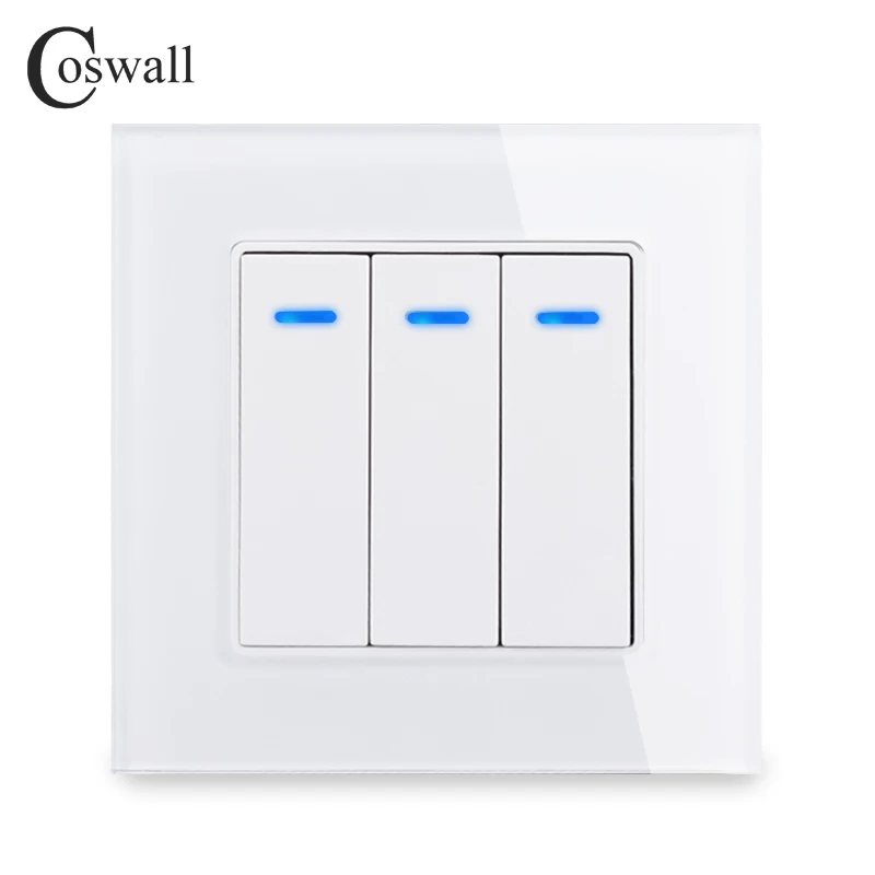 Панель Coswall из хрустального закаленного стекла 3 клавиши 1 канал переключатель