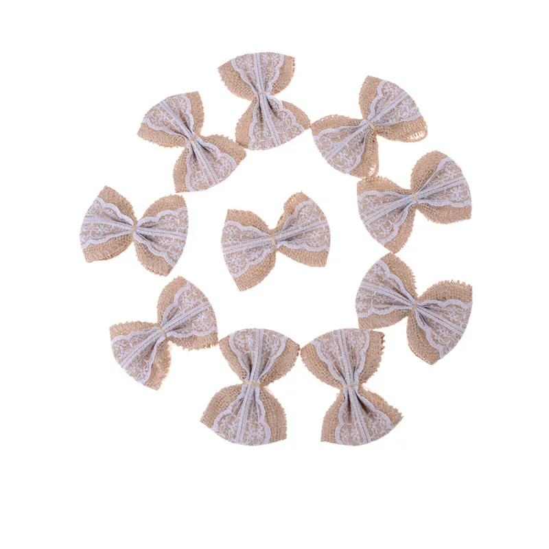 

(10pcs) Hessian Burlap Lace Bows Embellishment Rustic Wedding Party Christmas Tree Craft Decoration