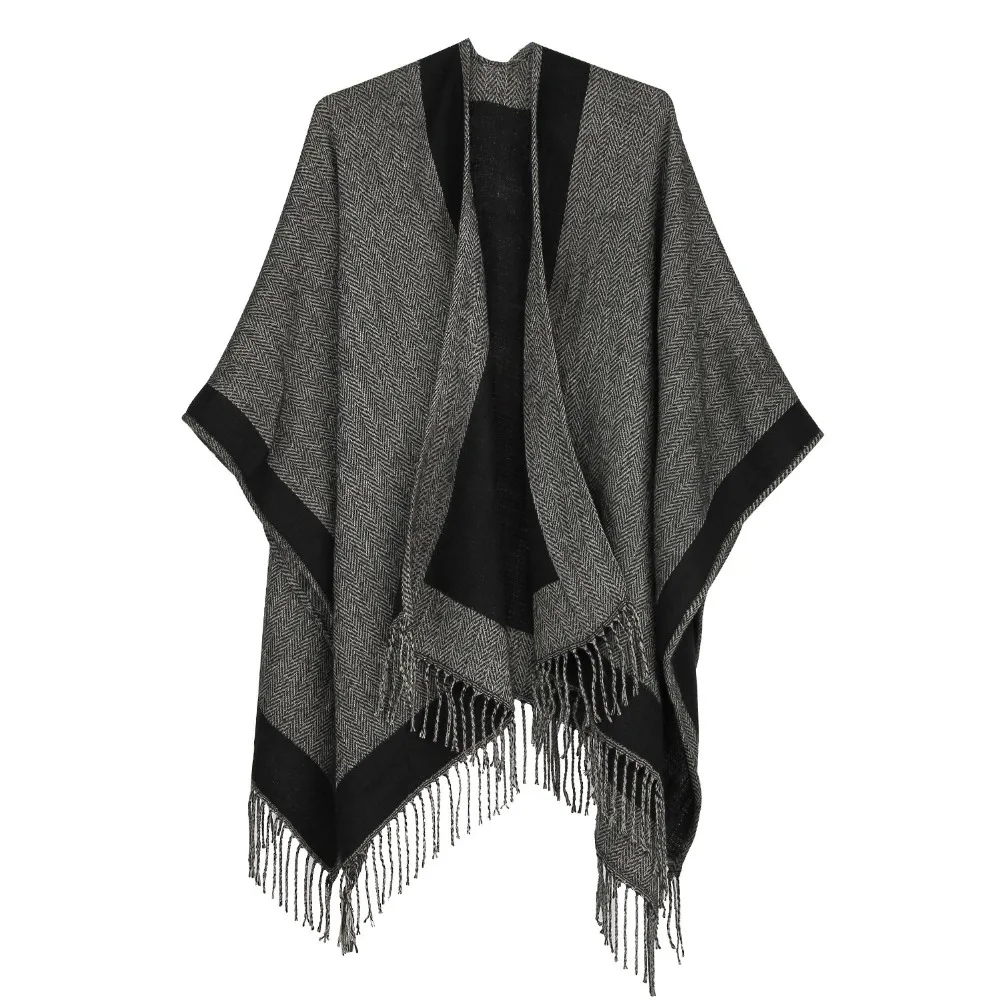 Winter Fringe Poncho Plus Size Knit Shawl Wrap Cardigan Cape Scarf for Women