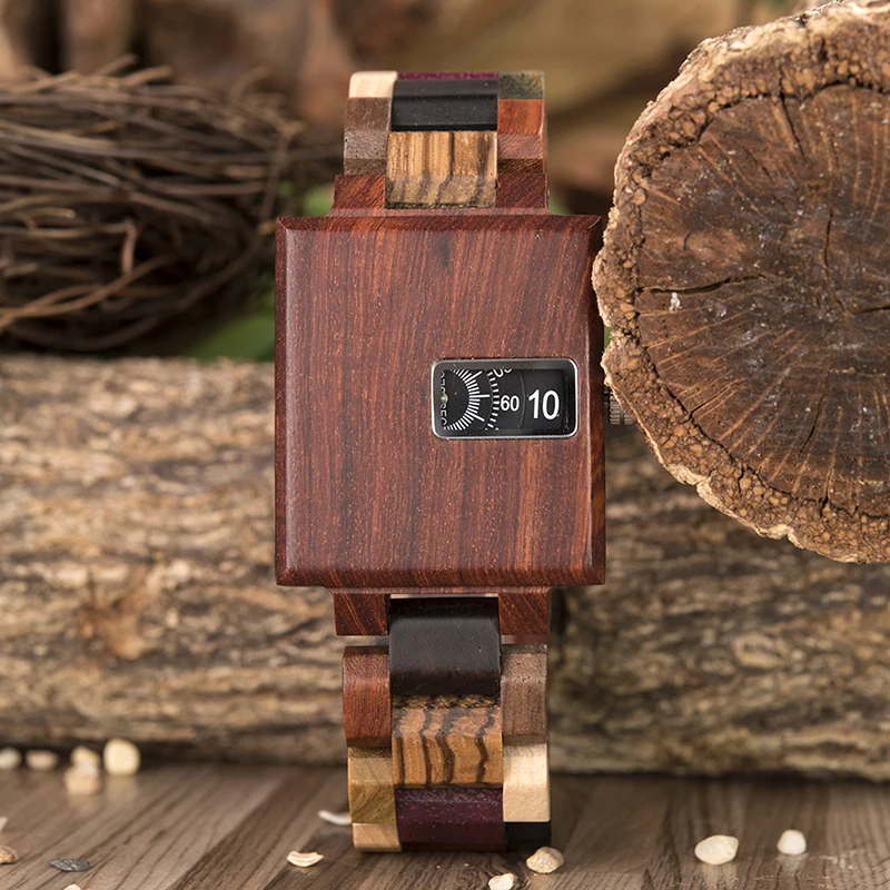Relogio Masculino Top Luxury Wood Watch Men Wristwatch erkek kol saati Male Quartz Square Watches With Gift Bamboo Box L-R23