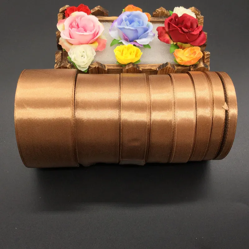 

25 Yards 30# brown Silk Satin Ribbon Wedding Party Decoration Gift Wrapping Christmas New Year Apparel Sewing Fabric gift Ribbon
