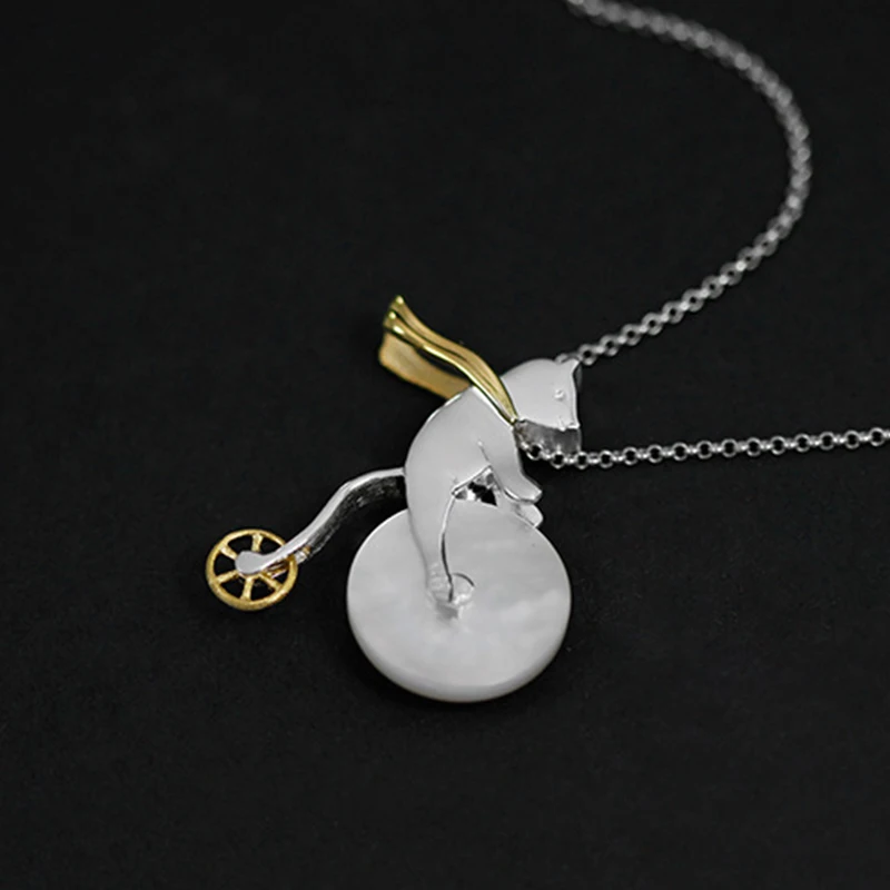 Lotus Fun Brand 925 Sterling Silver Pendant for Women Cute Bicycle Riding Bear Pendant without Chain Fine Jewelry Dropshipping