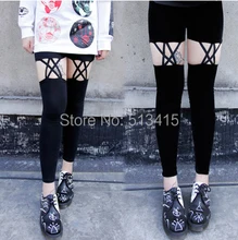 Free shipping punk rocker velvet flannel knee cutout pants legging Retro Rockabilly