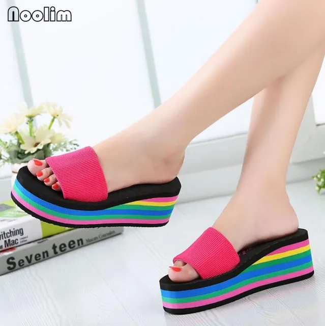 rainbow thick soled slippers