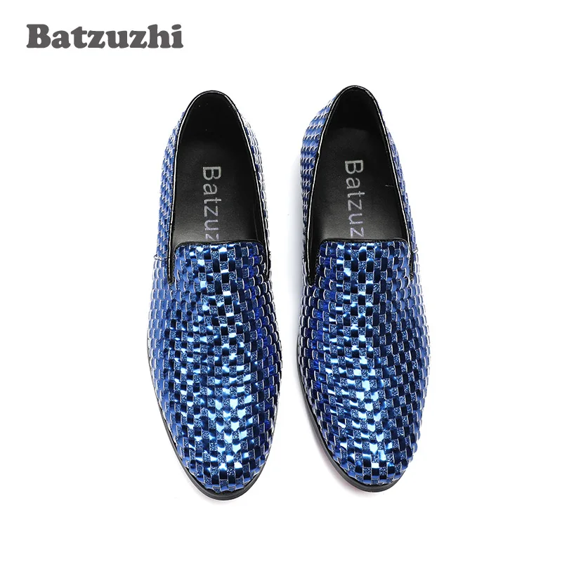 Batzuzhi Роскошные итальянские Мокасины Обувь Для мужчин в синюю волнистую натуральная кожа Мужская обувь для вечеринок Erkek Свадебные Для мужчин, большой Размеры US12