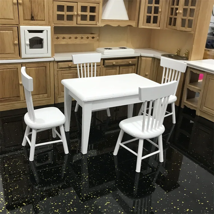 1/12 Dollhouse Furniture Dining Room Set White Modern Concise Style 6pcs WD028A 
