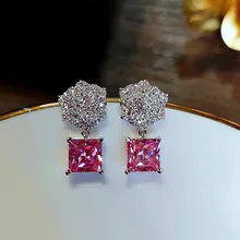 Boho милые женские розовые хрустальные серьги с цирконием маленькие цветочные Винтажные серьги-гвоздики двойные свадебные серьги для женщин
