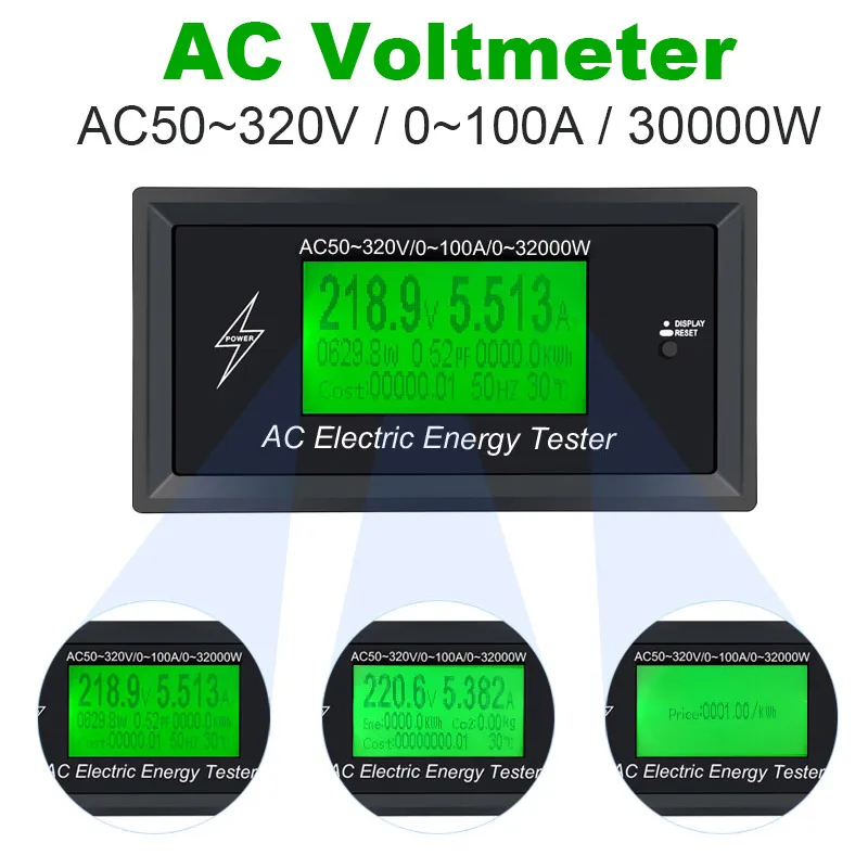 AC50~ 320V 100A цифровой измеритель напряжения индикатор мощность энергии вольтметр амперметр тока Ампер Вольт ваттметр тестер детектор 3K кВт