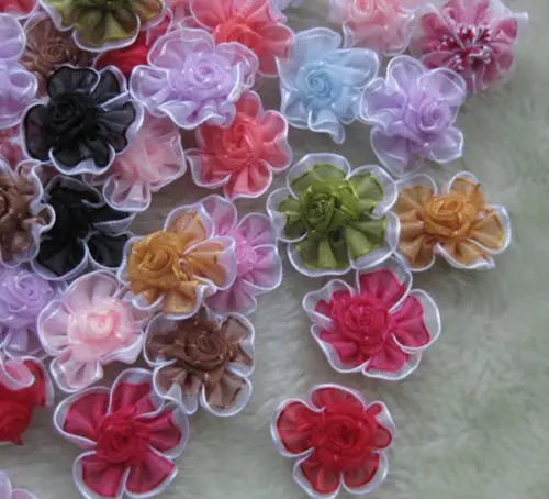 

20PCS mix Color 2Tone Organza Ribbon Flowers Appliques DIY Craft Wedding Supply
