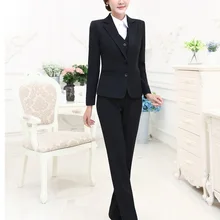 Формальные OL стили профессиональный бизнес Женские костюмы 3 шт. с курткой+ брюки+ жилет женские брюки наборы униформы блейзеры