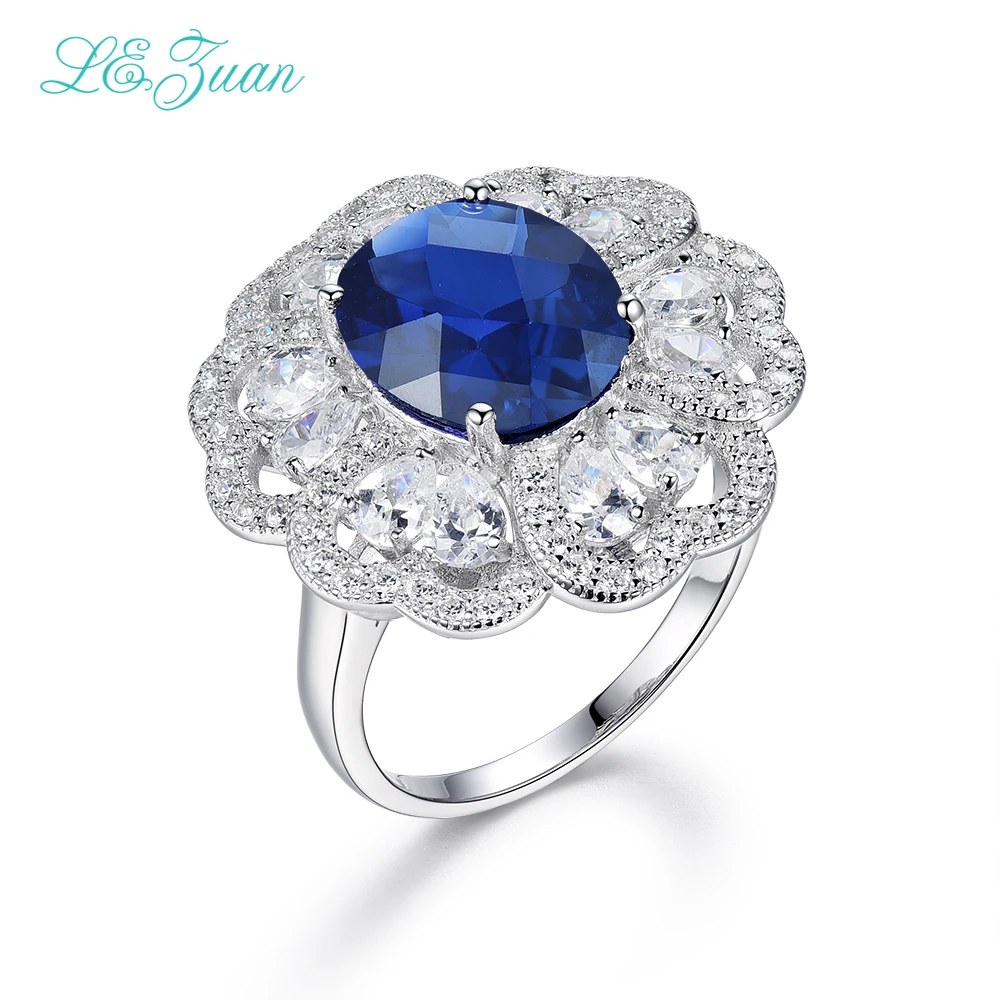 

I&zuan Real 925 Sterling Silver Jewelry Ring Prong Setting 6.58ct Blue Stone Cluster Gems Flower Luxury Rings For Women