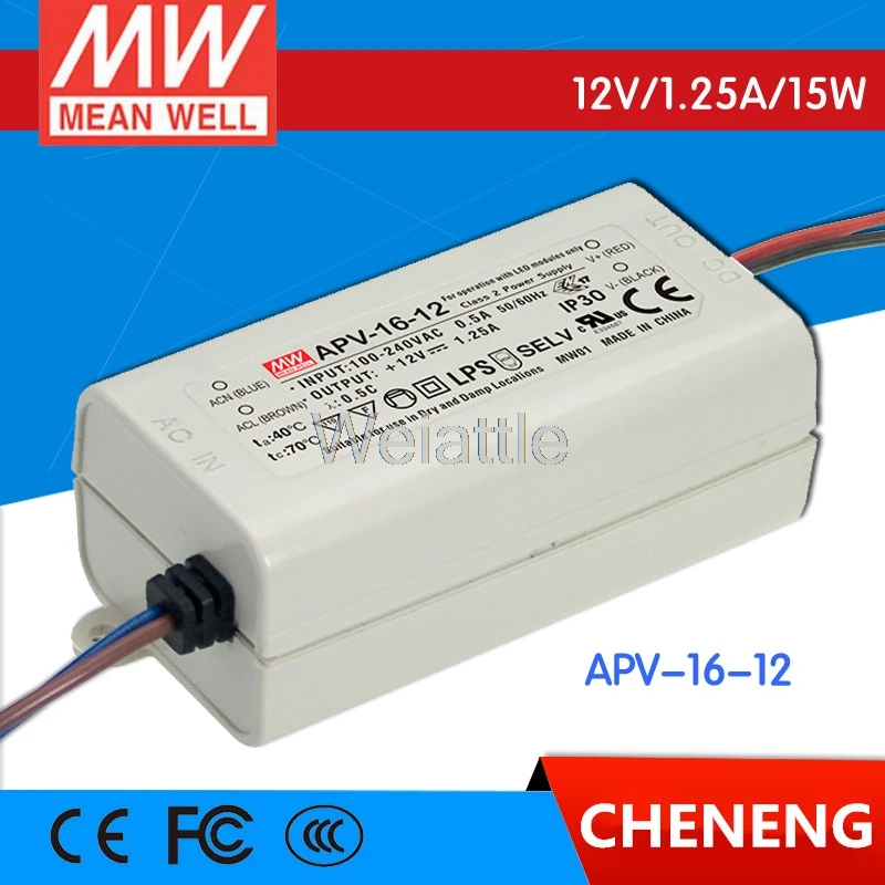 Источник питания с одним выходом MEAN WELL original APV-16-12 12 В 1 25 А meanwell APV-16 15 Вт |