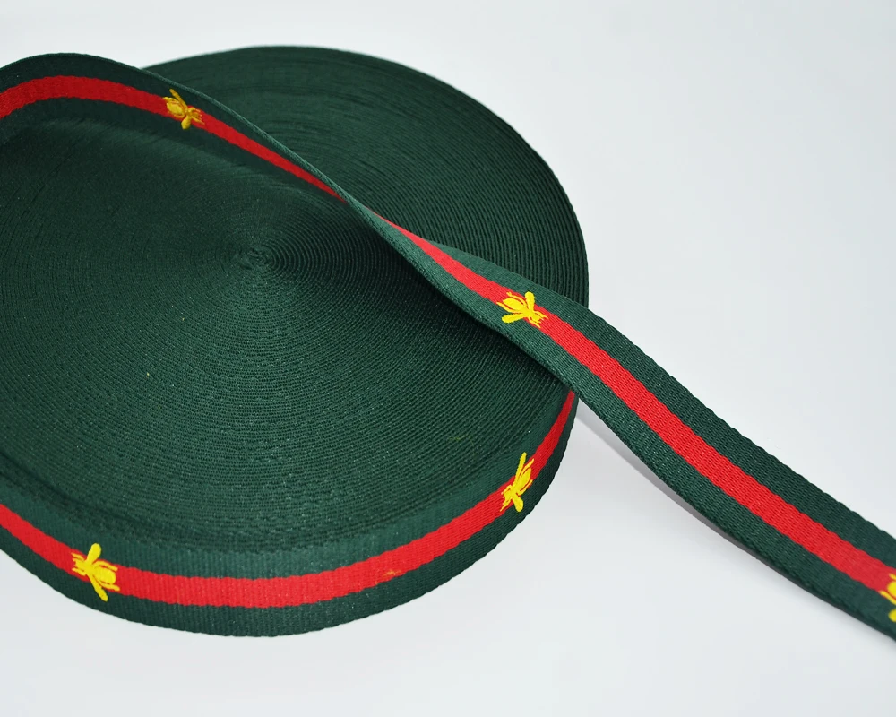 

Free Shipping 2yards Size 2.5cm/3cm/3.8cm Green Red Green Color/Blue Red Blue Color Size 3.9cm Webbing With Embroidered Bee