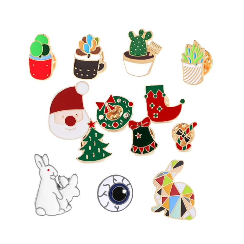 

Cartoon Pins Brooch Creative Santa Claus Christmas Tree Bells Plant Cactus Animal Rabbit Enamel Pin Badge Brooches Jewelry Gifts