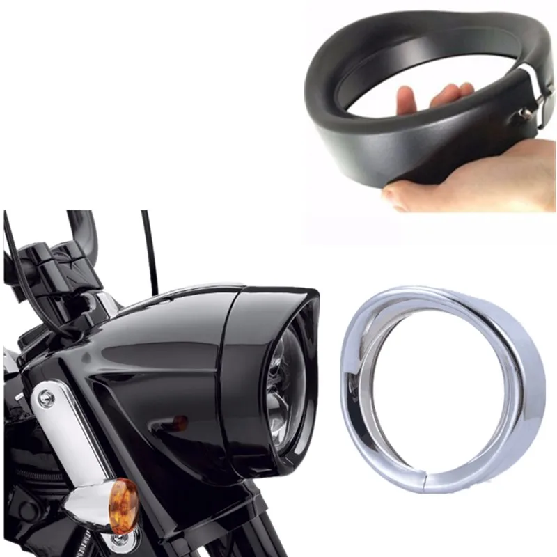 7 inch Black/Chrome Visor Style Headlight Trim Ring for harley fit Fat