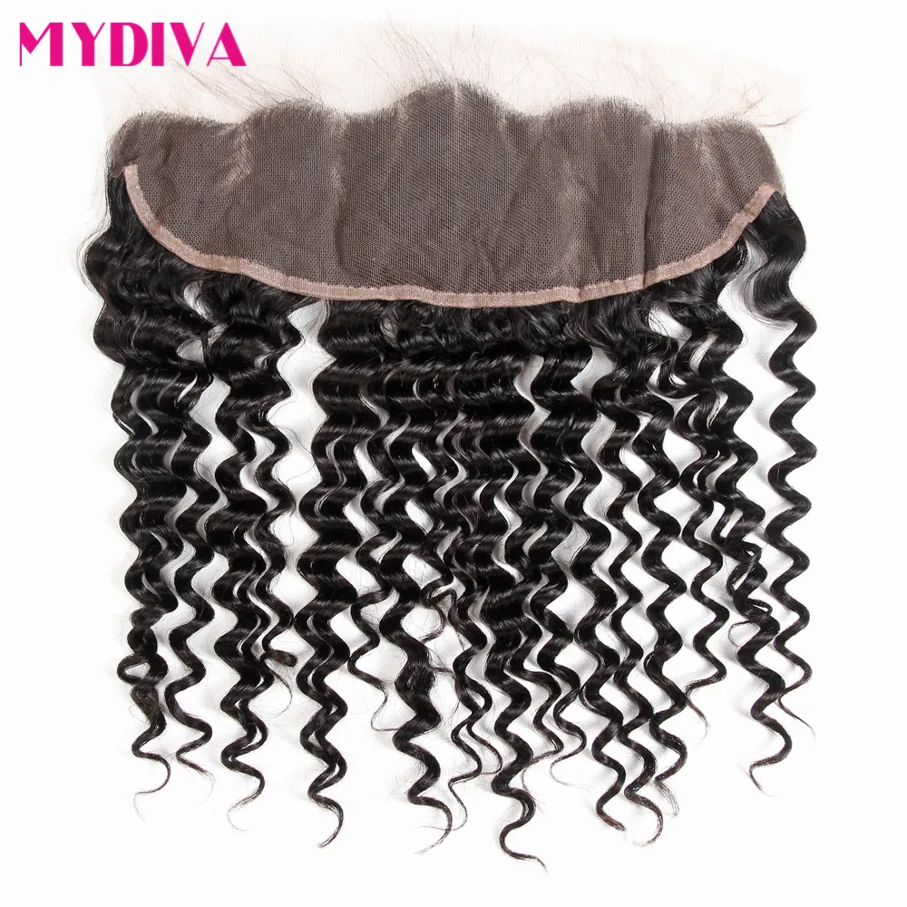 Brazilian Deep Wave Frontal 13*4 Ear To Ear Lace Frontal Closure Non Remy Human Hair Closure Pre Plucked Swiss Lace Frontal