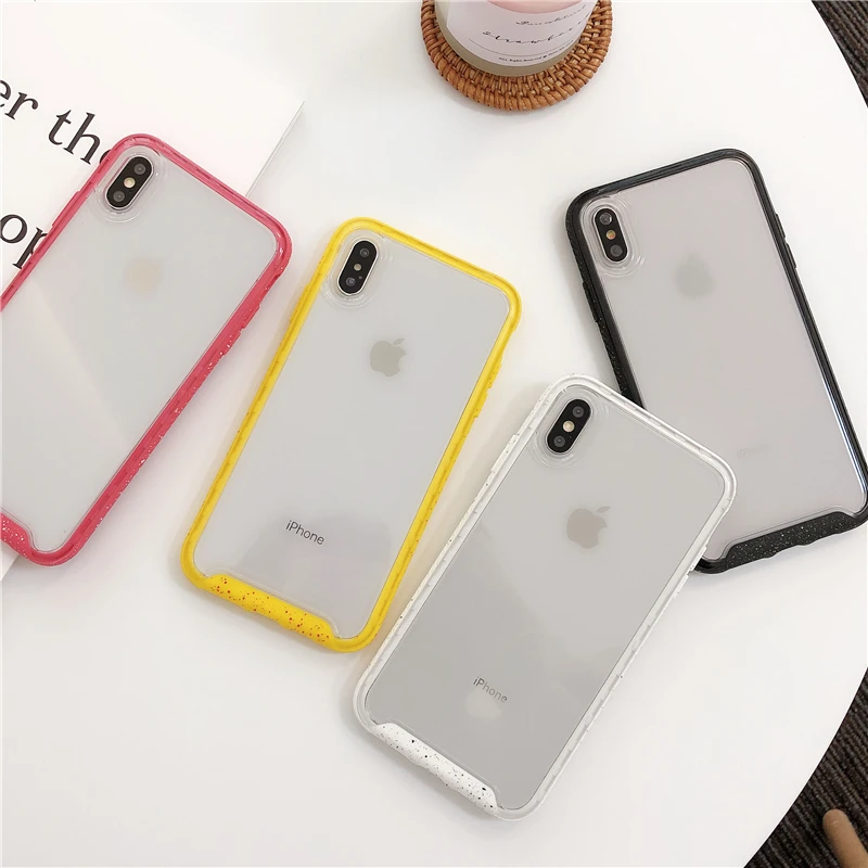 

Candy Color Edge Couples Clear Phone Case For iphone X XS Max XR 6 6S 7 8 Plus Soft TPU+PC Hard Protective Lemon Back Cover