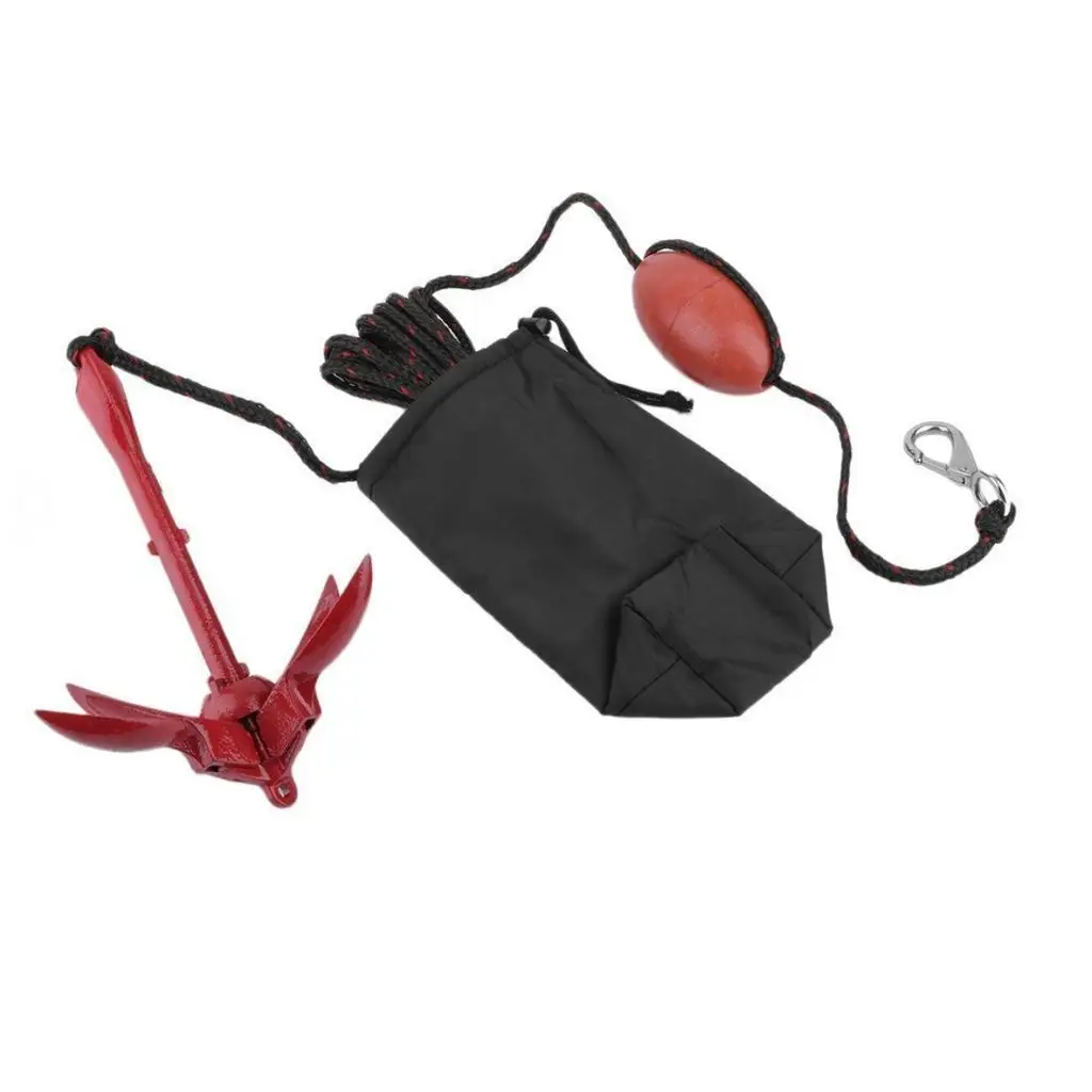 Heavy Duty Boat Kayak Canoe Folding Anchor Rope Buoy Snap Hook Kit