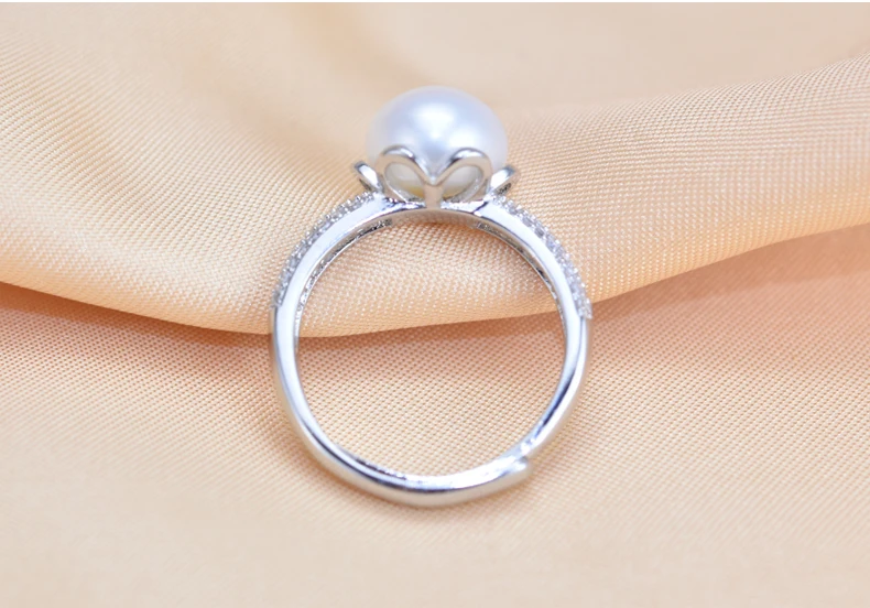 Zhboruini Мода г. Pearl Ring натуральный пресноводный жемчуг большой циркон круглый Кольца 925 стерлингов Серебряные ювелирные изделия для Для женщин подарок