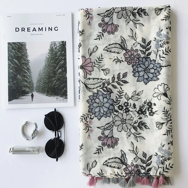 

Japanese white fresh small Suihua thin cotton scarf and shawl female new sunscreen