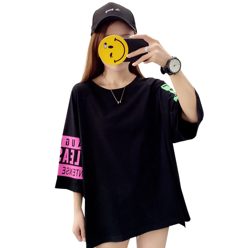 

Large size women's half-sleeved shirts 2019 new Korean summer shirt Tops short-sleeved loose net red letter t-shirt female tide