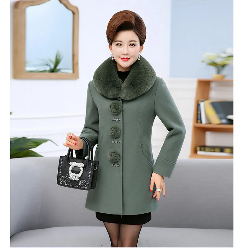 Boutique Womens winter new wool coat high-end fashion thickening warm jacket middle-aged large size Fur collar trench coatOKXGNZ