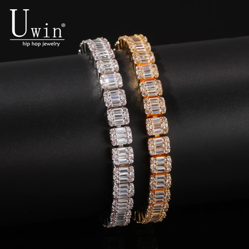 Uwin Багет CZ браслет сверкающий Циркон 8 5 м хип хоп мода Панк цепь Bling элегантные